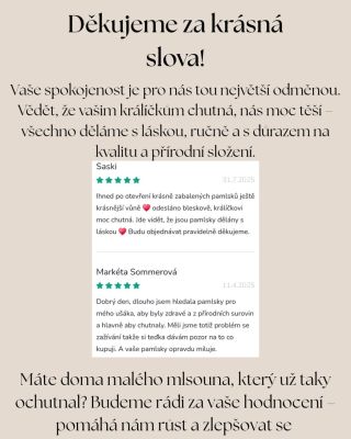 Vaše hodnocení nám dělají obrovskou radost! 💌 Každé milé slovo od vás je pro nás potvrzením, že to, co děláme, má smysl....